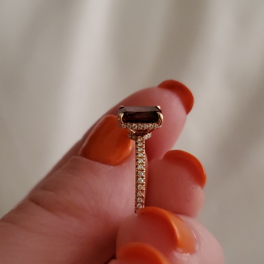 14K Rose Gold Garnet Halo Diamond Ring Size 7